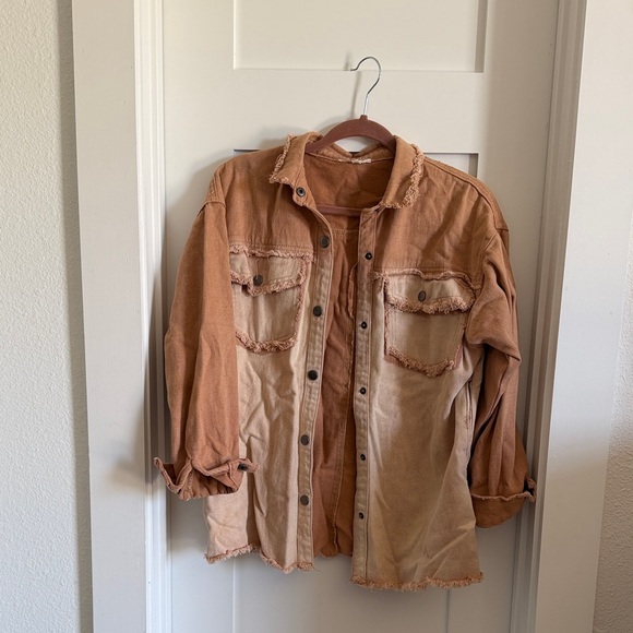 Baevely Jackets & Blazers - Women’s Two-Tone Distressed Jean Jacket - Tan/Camel